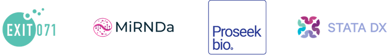 Logos: EXIT071, MiRNDa, ProSeek Bio, Stata DX